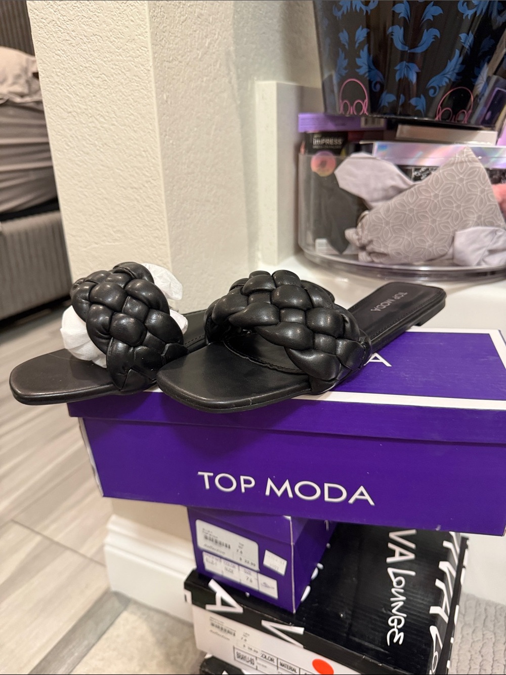 TOP Moda Black Braided Slide Sandals